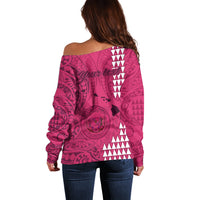 Personalised Maui Island Off Shoulder Sweater Kakau Tribal Mixed Polynesian Pattern Pink LT9 - Polynesian Pride