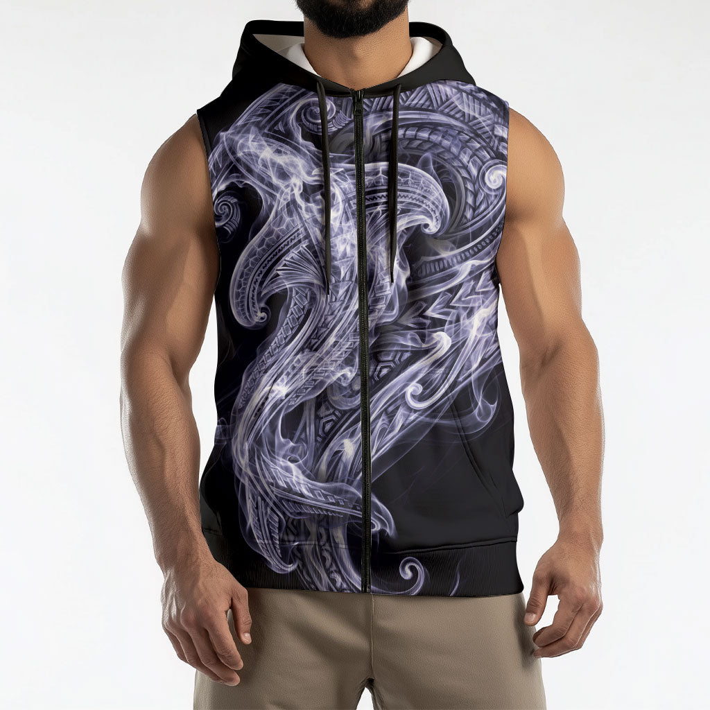 Kikorangi Maori Tribal Hammershark Ghost Spirit Sleeveless Zip Hoodie