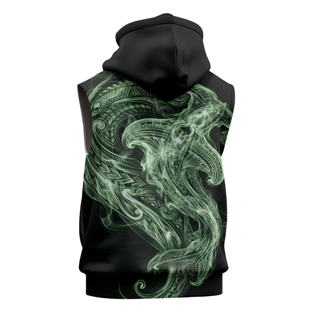 Pounamu Maori Tribal Hammershark Ghost Spirit Sleeveless Zip Hoodie