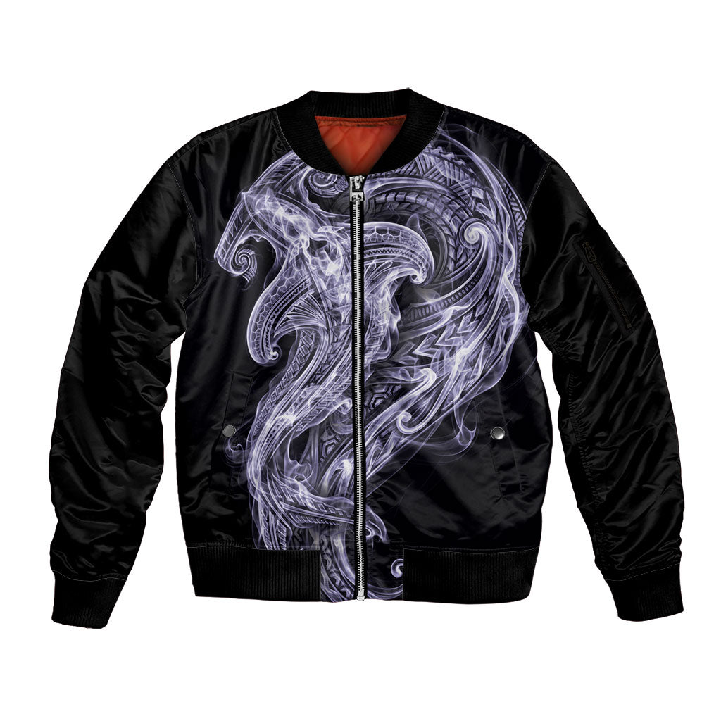 Waiporoporo Maori Tribal Hammershark Ghost Spirit Sleeve Zip Bomber Jacket