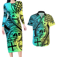 Malampa Fiji Day Couples Matching Long Sleeve Bodycon Dress and Hawaiian Shirt Vanuatu Sand Drawing With Polynesian Pattern LT9 Black - Polynesian Pride