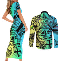 Malampa Fiji Day Couples Matching Short Sleeve Bodycon Dress and Long Sleeve Button Shirts Vanuatu Sand Drawing With Polynesian Pattern LT9 - Polynesian Pride