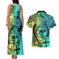 Malampa Fiji Day Couples Matching Tank Maxi Dress and Hawaiian Shirt Vanuatu Sand Drawing With Polynesian Pattern LT9 - Polynesian Pride