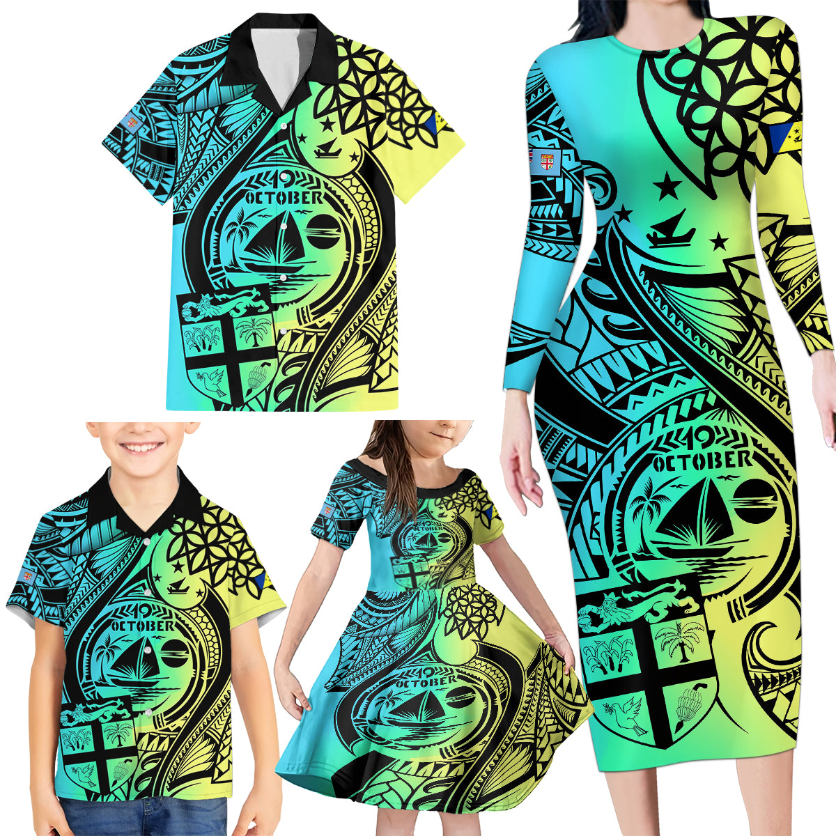 Malampa Fiji Day Family Matching Long Sleeve Bodycon Dress and Hawaiian Shirt Vanuatu Sand Drawing With Polynesian Pattern LT9 - Polynesian Pride