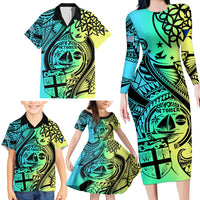 Malampa Fiji Day Family Matching Long Sleeve Bodycon Dress and Hawaiian Shirt Vanuatu Sand Drawing With Polynesian Pattern LT9 - Polynesian Pride