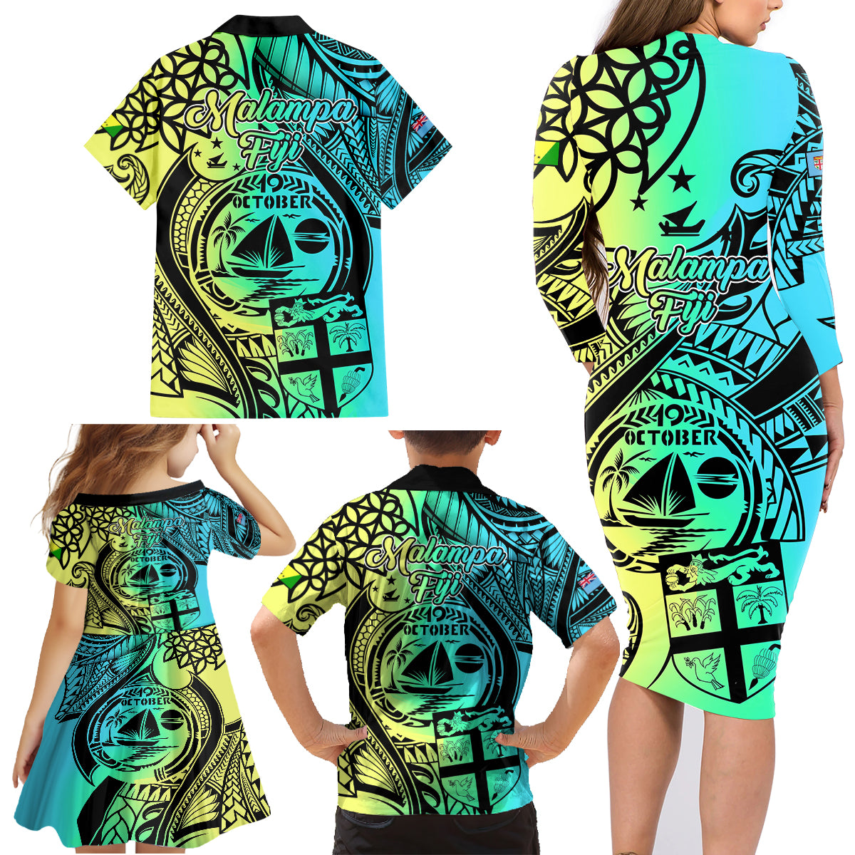 Malampa Fiji Day Family Matching Long Sleeve Bodycon Dress and Hawaiian Shirt Vanuatu Sand Drawing With Polynesian Pattern LT9 - Polynesian Pride