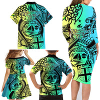 Malampa Fiji Day Family Matching Long Sleeve Bodycon Dress and Hawaiian Shirt Vanuatu Sand Drawing With Polynesian Pattern LT9 - Polynesian Pride