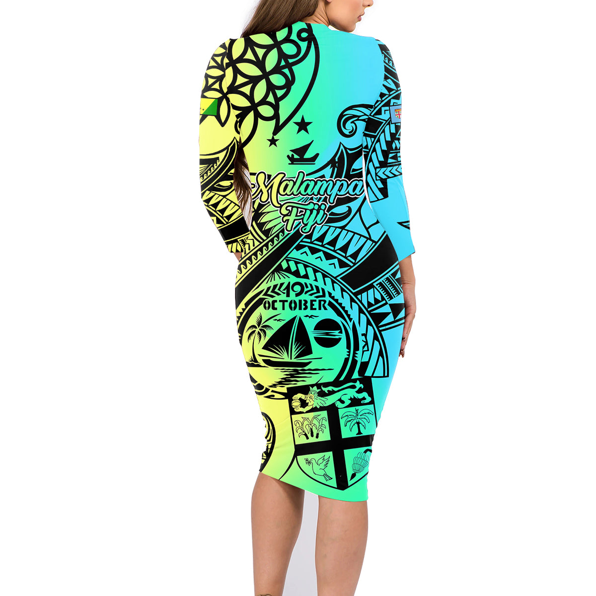 Malampa Fiji Day Family Matching Long Sleeve Bodycon Dress and Hawaiian Shirt Vanuatu Sand Drawing With Polynesian Pattern LT9 - Polynesian Pride