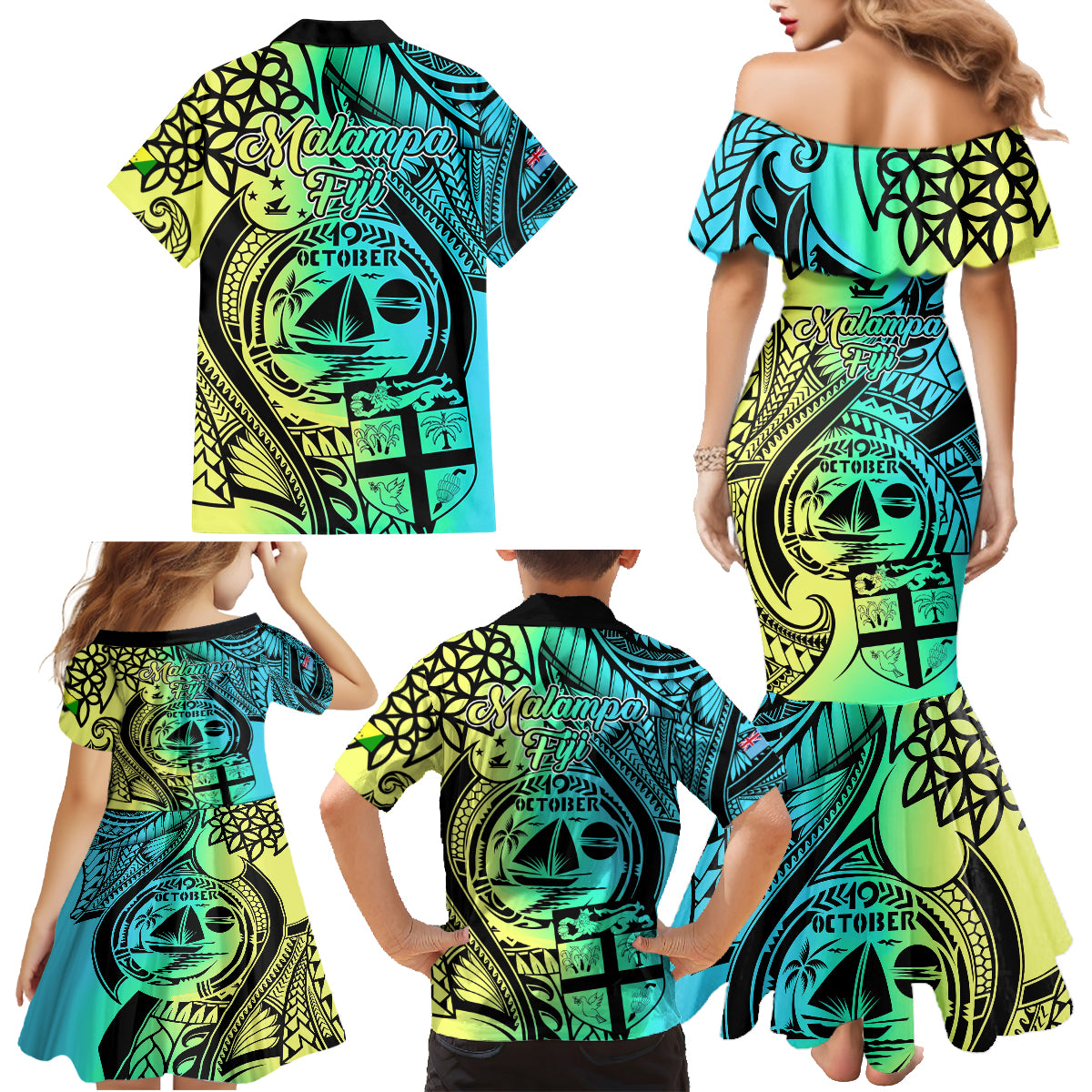 Malampa Fiji Day Family Matching Mermaid Dress and Hawaiian Shirt Vanuatu Sand Drawing With Polynesian Pattern LT9 - Polynesian Pride