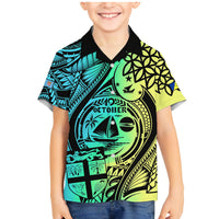 Malampa Fiji Day Family Matching Mermaid Dress and Hawaiian Shirt Vanuatu Sand Drawing With Polynesian Pattern LT9 Son's Shirt Black - Polynesian Pride