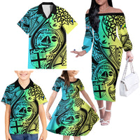 Malampa Fiji Day Family Matching Off Shoulder Long Sleeve Dress and Hawaiian Shirt Vanuatu Sand Drawing With Polynesian Pattern LT9 - Polynesian Pride