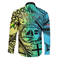 Malampa Fiji Day Family Matching Off Shoulder Long Sleeve Dress and Hawaiian Shirt Vanuatu Sand Drawing With Polynesian Pattern LT9 - Polynesian Pride
