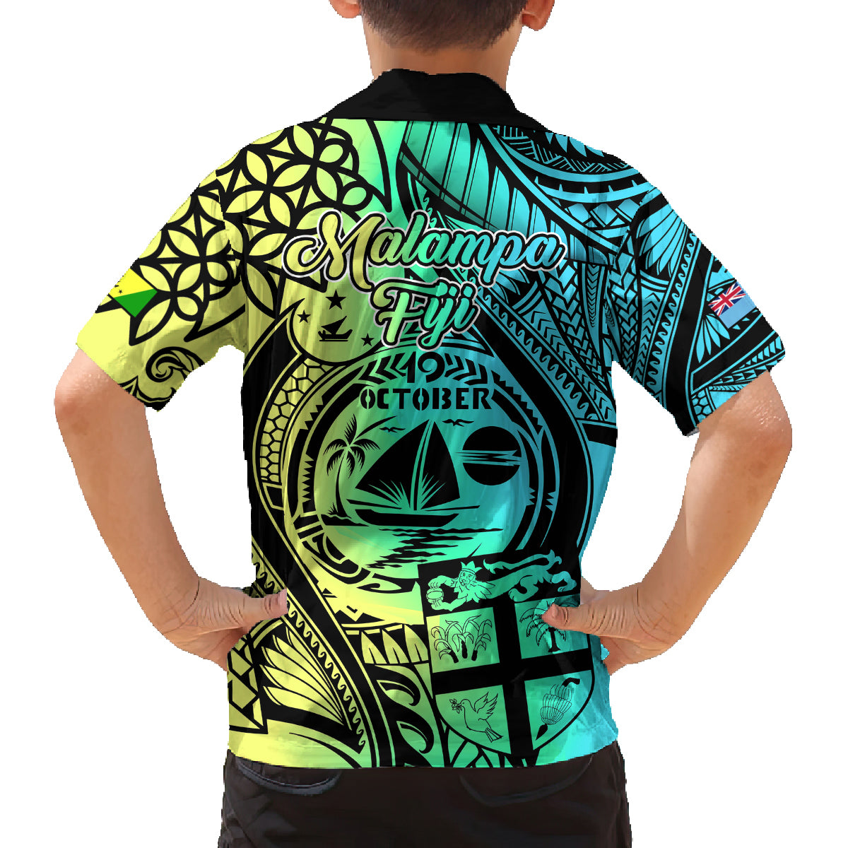 Malampa Fiji Day Family Matching Off Shoulder Short Dress and Hawaiian Shirt Vanuatu Sand Drawing With Polynesian Pattern LT9 - Polynesian Pride