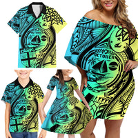 Malampa Fiji Day Family Matching Off Shoulder Short Dress and Hawaiian Shirt Vanuatu Sand Drawing With Polynesian Pattern LT9 - Polynesian Pride