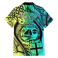 Malampa Fiji Day Family Matching Off Shoulder Short Dress and Hawaiian Shirt Vanuatu Sand Drawing With Polynesian Pattern LT9 - Polynesian Pride