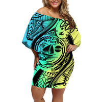 Malampa Fiji Day Family Matching Off Shoulder Short Dress and Hawaiian Shirt Vanuatu Sand Drawing With Polynesian Pattern LT9 Mom's Dress Black - Polynesian Pride