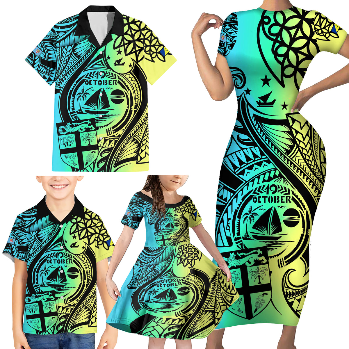 Malampa Fiji Day Family Matching Short Sleeve Bodycon Dress and Hawaiian Shirt Vanuatu Sand Drawing With Polynesian Pattern LT9 - Polynesian Pride