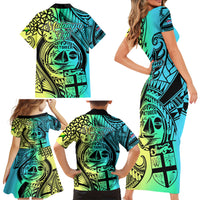 Malampa Fiji Day Family Matching Short Sleeve Bodycon Dress and Hawaiian Shirt Vanuatu Sand Drawing With Polynesian Pattern LT9 - Polynesian Pride