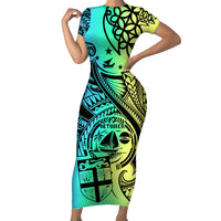 Malampa Fiji Day Family Matching Short Sleeve Bodycon Dress and Hawaiian Shirt Vanuatu Sand Drawing With Polynesian Pattern LT9 Mom's Dress Black - Polynesian Pride