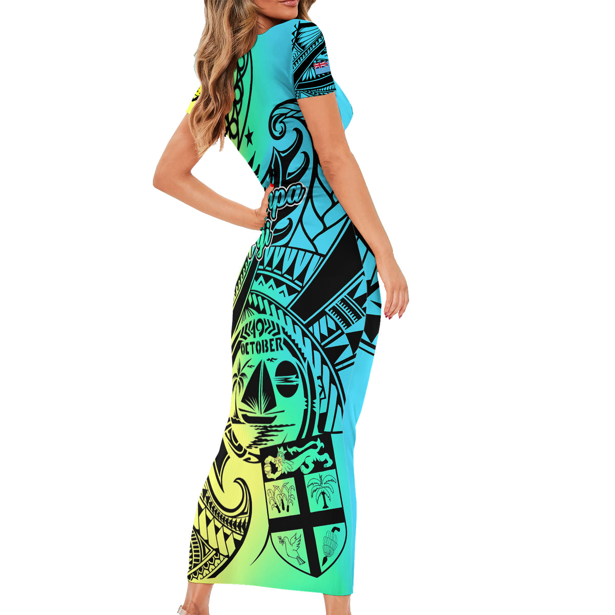 Malampa Fiji Day Family Matching Short Sleeve Bodycon Dress and Hawaiian Shirt Vanuatu Sand Drawing With Polynesian Pattern LT9 - Polynesian Pride