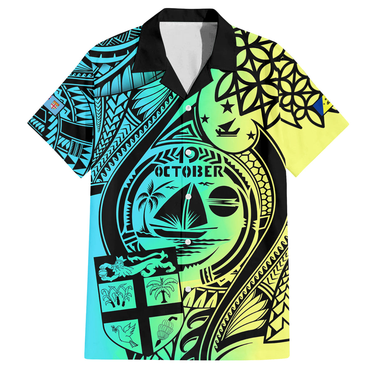 Malampa Fiji Day Family Matching Summer Maxi Dress and Hawaiian Shirt Vanuatu Sand Drawing With Polynesian Pattern LT9 Dad's Shirt - Short Sleeve Black - Polynesian Pride