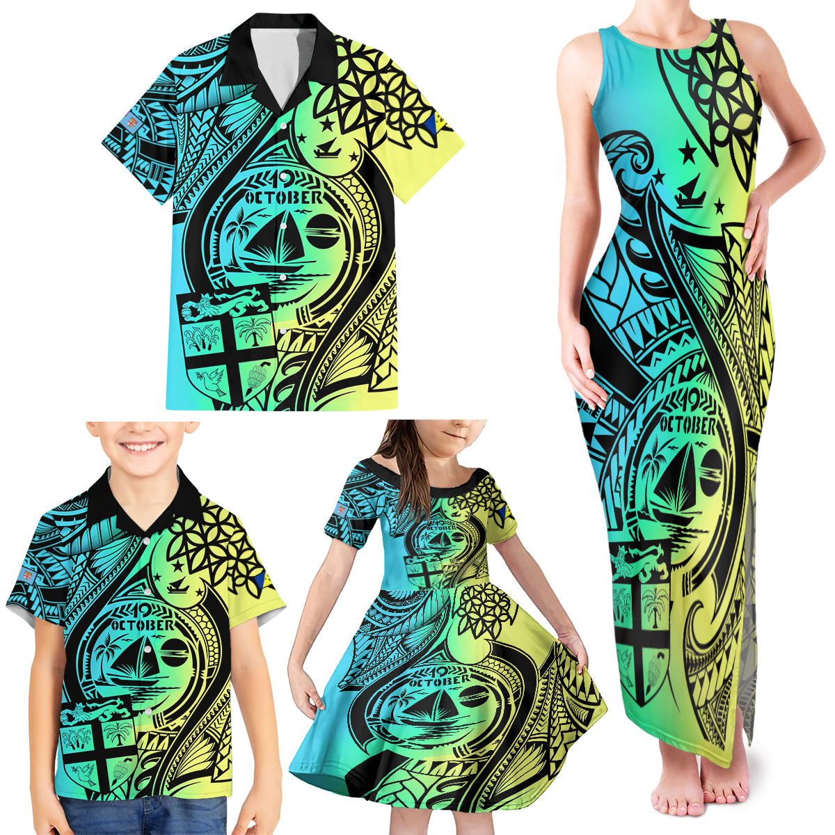 Malampa Fiji Day Family Matching Tank Maxi Dress and Hawaiian Shirt Vanuatu Sand Drawing With Polynesian Pattern LT9 - Polynesian Pride
