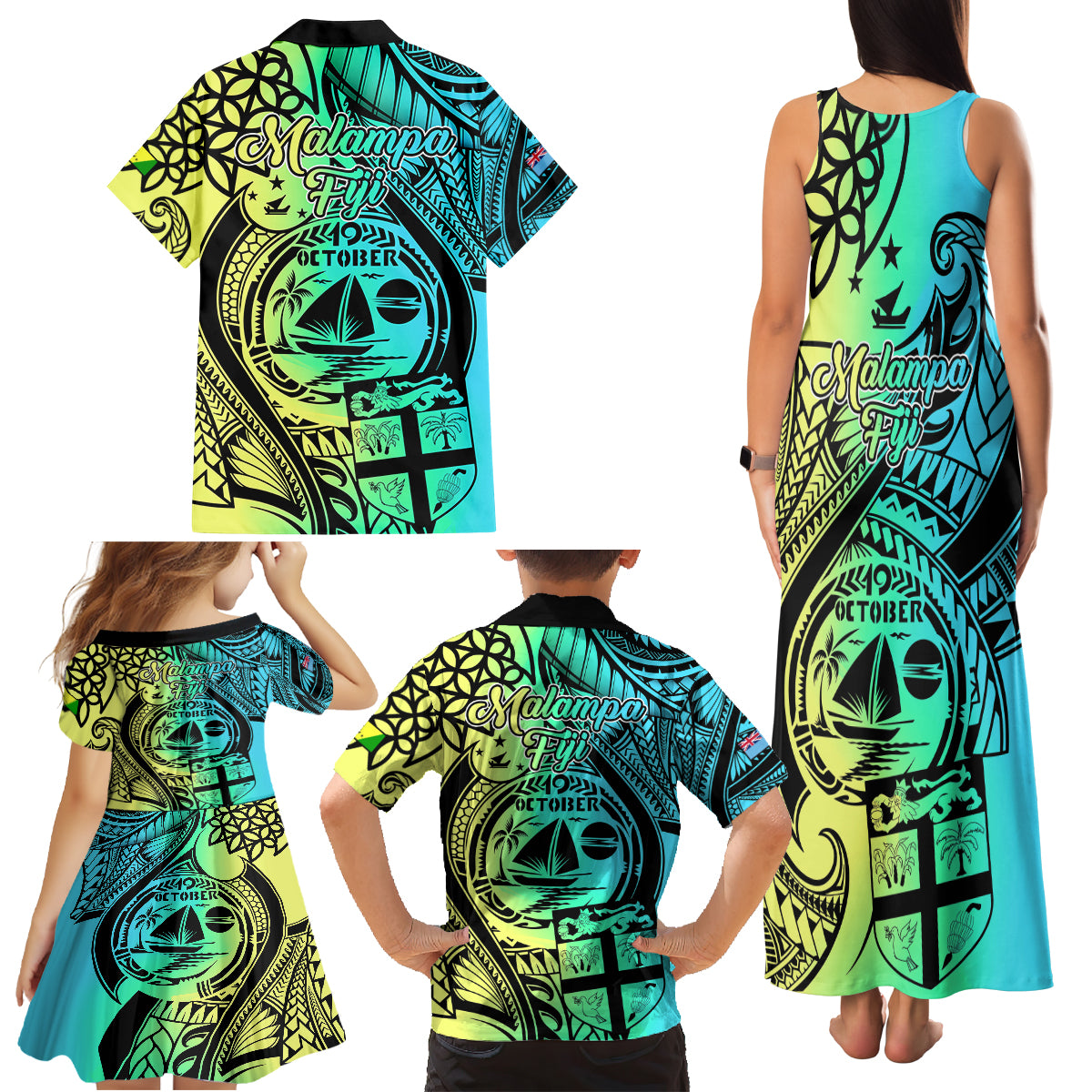 Malampa Fiji Day Family Matching Tank Maxi Dress and Hawaiian Shirt Vanuatu Sand Drawing With Polynesian Pattern LT9 - Polynesian Pride