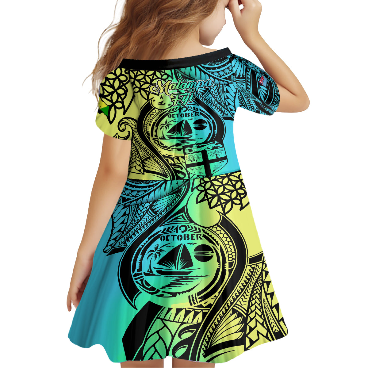 malampa-fiji-day-kid-short-sleeve-dress-vanuatu-sand-drawing-with-polynesian-pattern