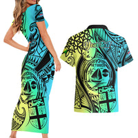 Personalised Malampa Fiji Day Couples Matching Short Sleeve Bodycon Dress and Hawaiian Shirt Vanuatu Sand Drawing With Polynesian Pattern LT9 - Polynesian Pride