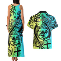Personalised Malampa Fiji Day Couples Matching Tank Maxi Dress and Hawaiian Shirt Vanuatu Sand Drawing With Polynesian Pattern LT9 - Polynesian Pride
