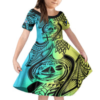 Personalised Malampa Fiji Day Family Matching Off Shoulder Long Sleeve Dress and Hawaiian Shirt Vanuatu Sand Drawing With Polynesian Pattern LT9 Daughter's Dress Black - Polynesian Pride