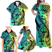 Personalised Malampa Fiji Day Family Matching Off Shoulder Maxi Dress and Hawaiian Shirt Vanuatu Sand Drawing With Polynesian Pattern LT9 - Polynesian Pride