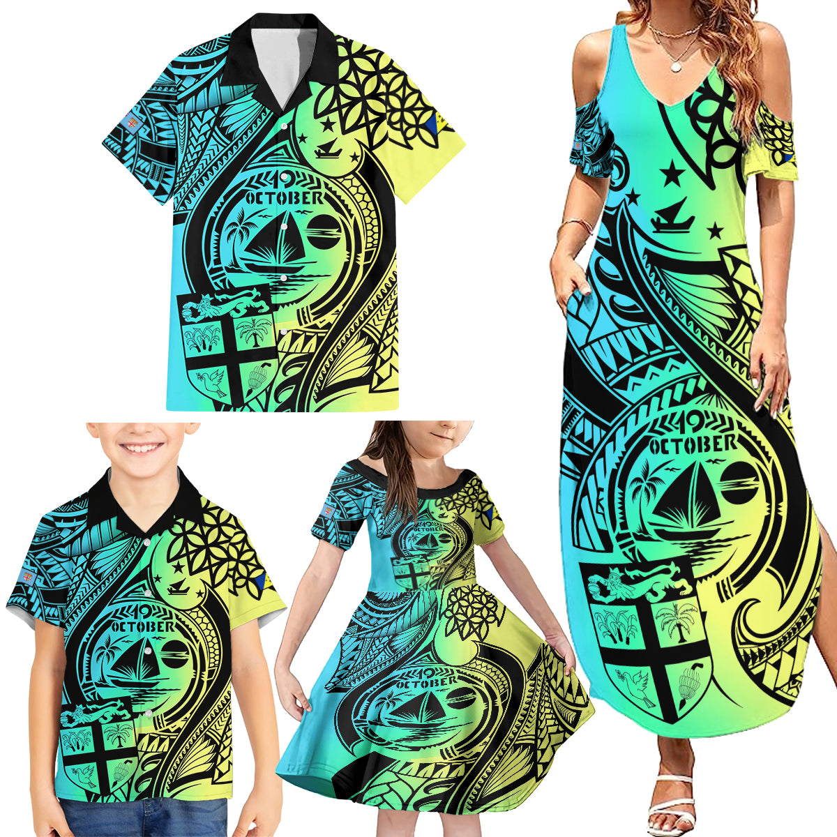 Personalised Malampa Fiji Day Family Matching Summer Maxi Dress and Hawaiian Shirt Vanuatu Sand Drawing With Polynesian Pattern LT9 - Polynesian Pride