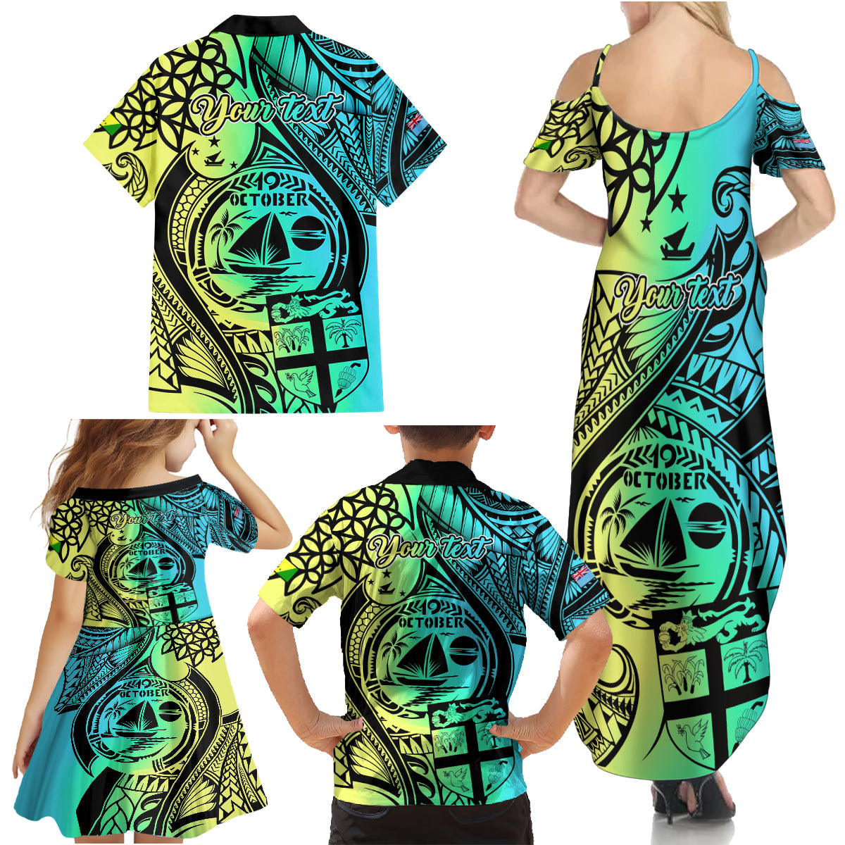 Personalised Malampa Fiji Day Family Matching Summer Maxi Dress and Hawaiian Shirt Vanuatu Sand Drawing With Polynesian Pattern LT9 - Polynesian Pride