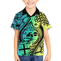 Personalised Malampa Fiji Day Family Matching Tank Maxi Dress and Hawaiian Shirt Vanuatu Sand Drawing With Polynesian Pattern LT9 Son's Shirt Black - Polynesian Pride