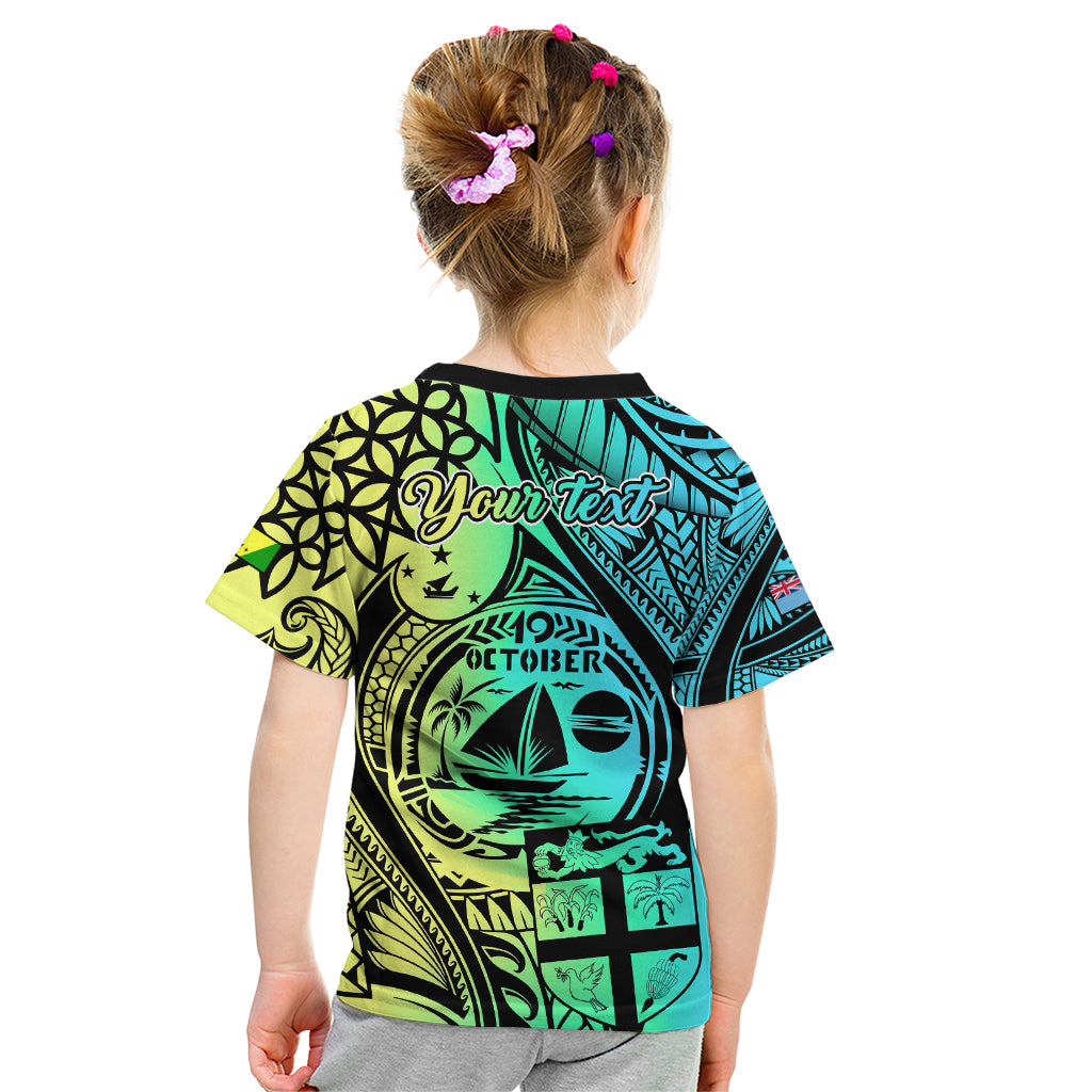 Personalised Malampa Fiji Day Kid T Shirt Vanuatu Sand Drawing With Polynesian Pattern LT9 - Polynesian Pride
