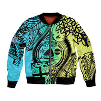 Personalised Malampa Fiji Day Sleeve Zip Bomber Jacket Vanuatu Sand Drawing With Polynesian Pattern LT9 Unisex Black - Polynesian Pride