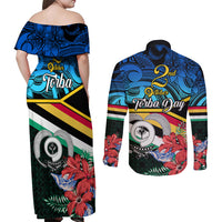 Torba Vanuatu Couples Matching Off Shoulder Maxi Dress and Long Sleeve Button Shirts Sand Drawing With Polynesian Pattern LT9 - Polynesian Pride