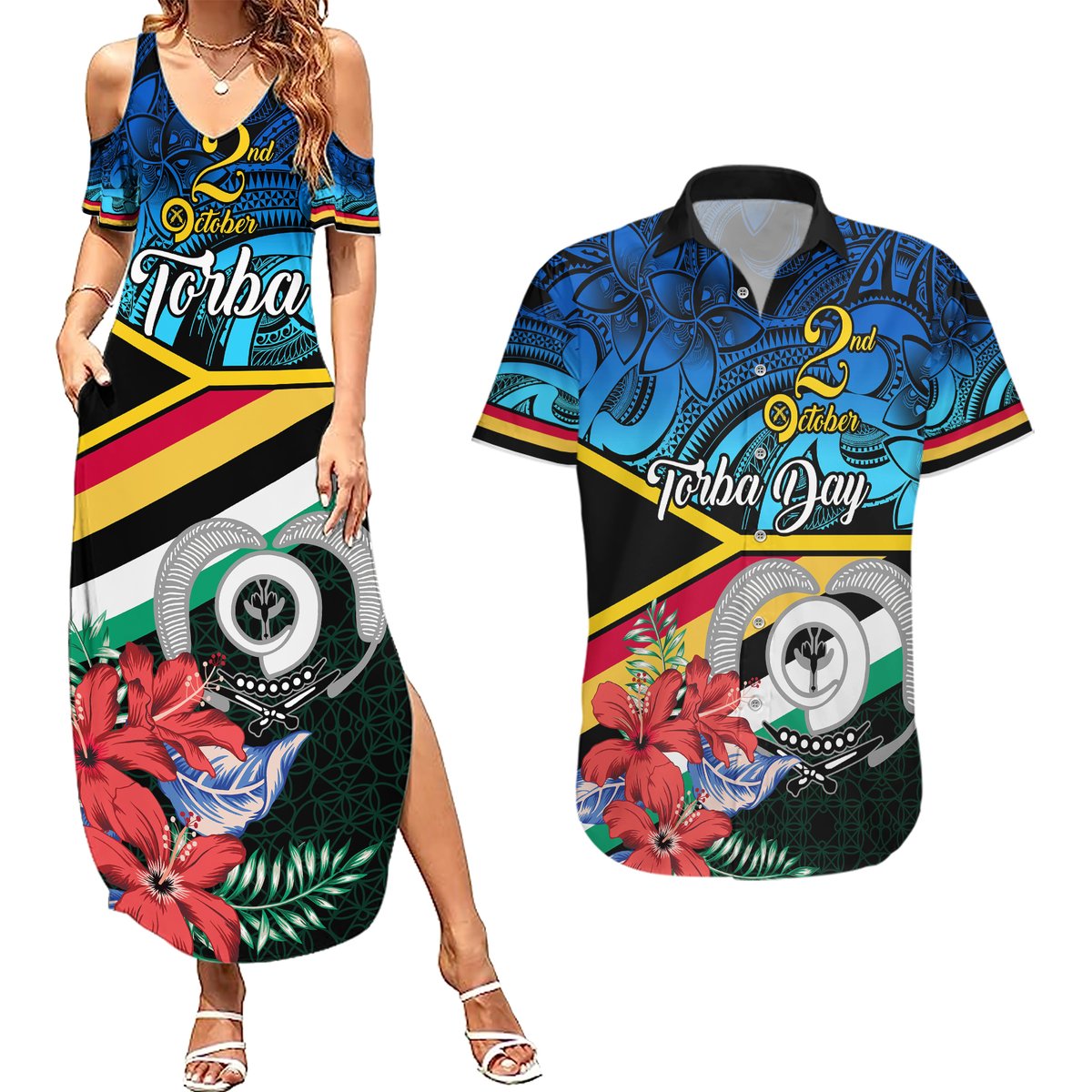 torba-vanuatu-couples-matching-summer-maxi-dress-and-hawaiian-shirt-sand-drawing-with-polynesian-pattern