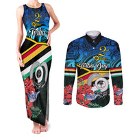 Torba Vanuatu Couples Matching Tank Maxi Dress and Long Sleeve Button Shirts Sand Drawing With Polynesian Pattern LT9 Black - Polynesian Pride