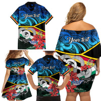 personalised-torba-vanuatu-family-matching-off-shoulder-short-dress-and-hawaiian-shirt-sand-drawing-with-polynesian-pattern