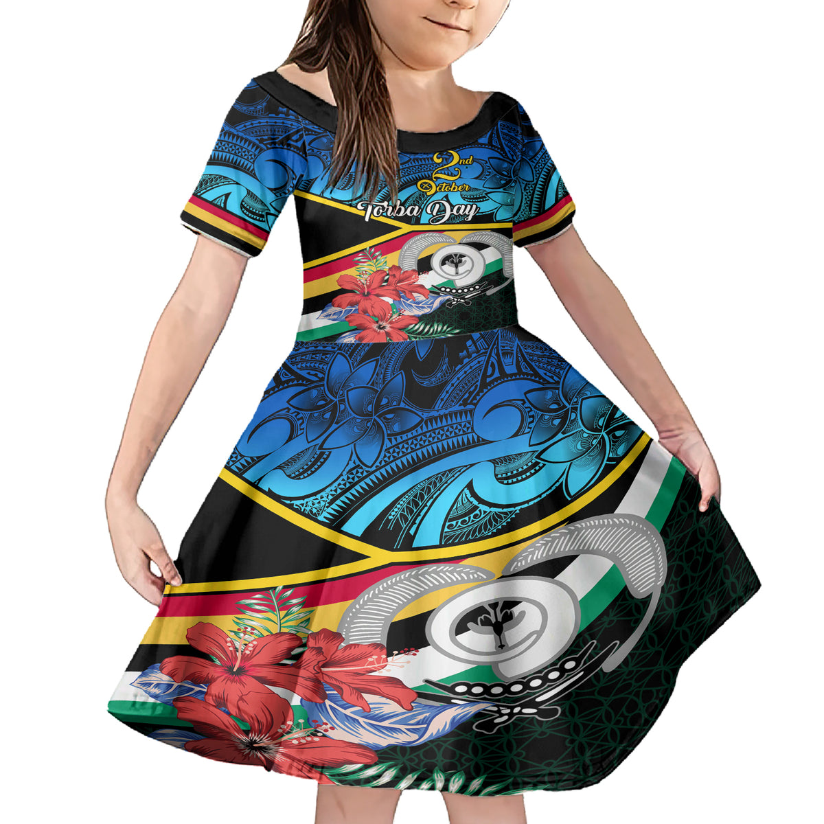 Personalised Torba Vanuatu Family Matching Short Sleeve Bodycon Dress and Hawaiian Shirt Sand Drawing With Polynesian Pattern LT9 Daughter's Dress Black - Polynesian Pride