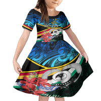 Personalised Torba Vanuatu Family Matching Short Sleeve Bodycon Dress and Hawaiian Shirt Sand Drawing With Polynesian Pattern LT9 Daughter's Dress Black - Polynesian Pride