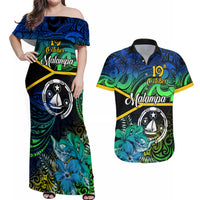 Malampa Day Couples Matching Off Shoulder Maxi Dress and Hawaiian Shirt Vanuatu Flowers with Malampa Emblem Tribal Pattern LT9 Black - Polynesian Pride