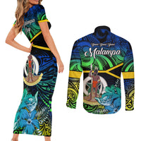 Malampa Day Couples Matching Short Sleeve Bodycon Dress and Long Sleeve Button Shirts Vanuatu Flowers with Malampa Emblem Tribal Pattern LT9 - Polynesian Pride