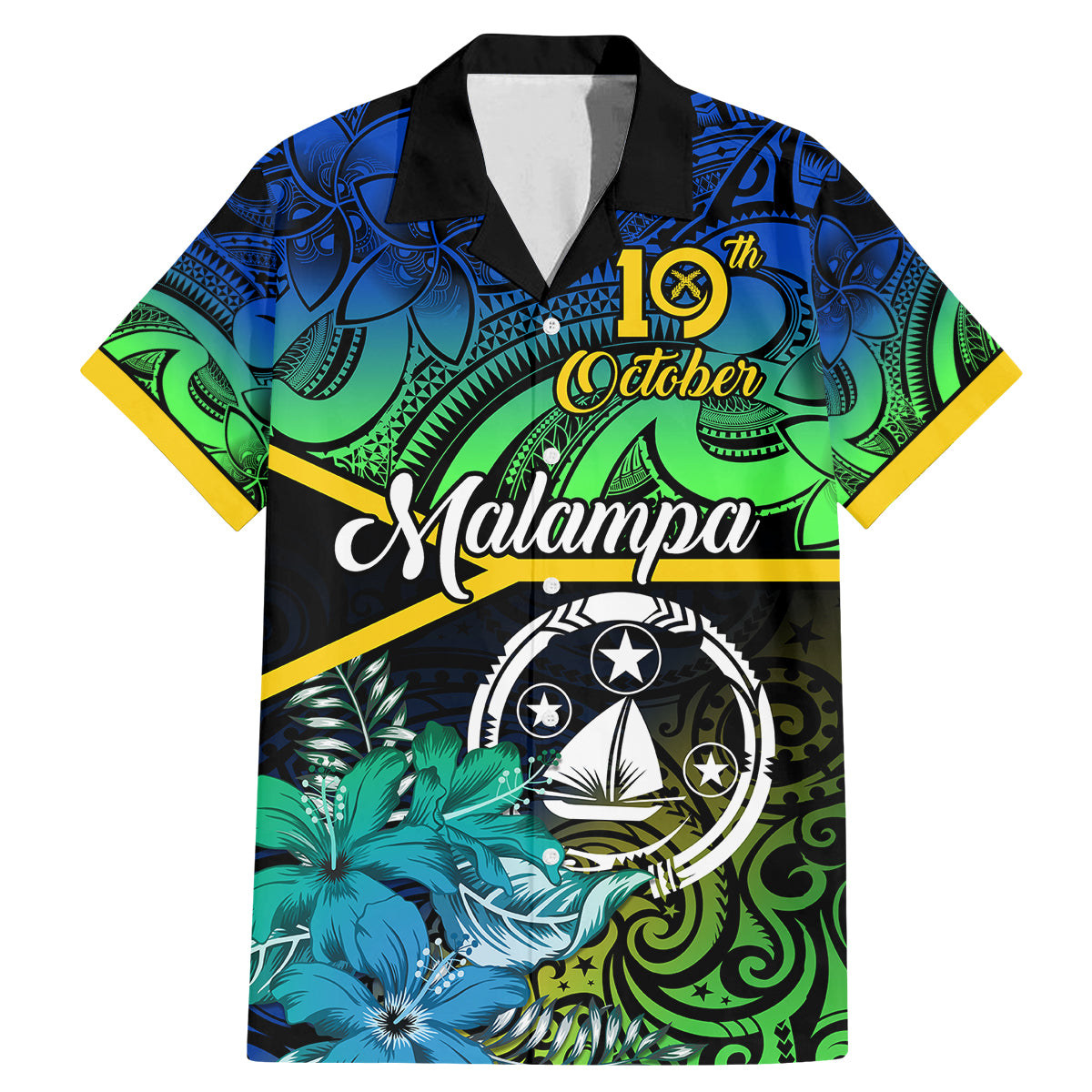Malampa Day Family Matching Mermaid Dress and Hawaiian Shirt Vanuatu Flowers with Malampa Emblem Tribal Pattern LT9 Dad's Shirt - Short Sleeve Black - Polynesian Pride