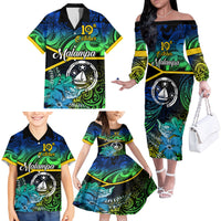Malampa Day Family Matching Off Shoulder Long Sleeve Dress and Hawaiian Shirt Vanuatu Flowers with Malampa Emblem Tribal Pattern LT9 - Polynesian Pride