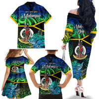 Malampa Day Family Matching Off Shoulder Long Sleeve Dress and Hawaiian Shirt Vanuatu Flowers with Malampa Emblem Tribal Pattern LT9 - Polynesian Pride