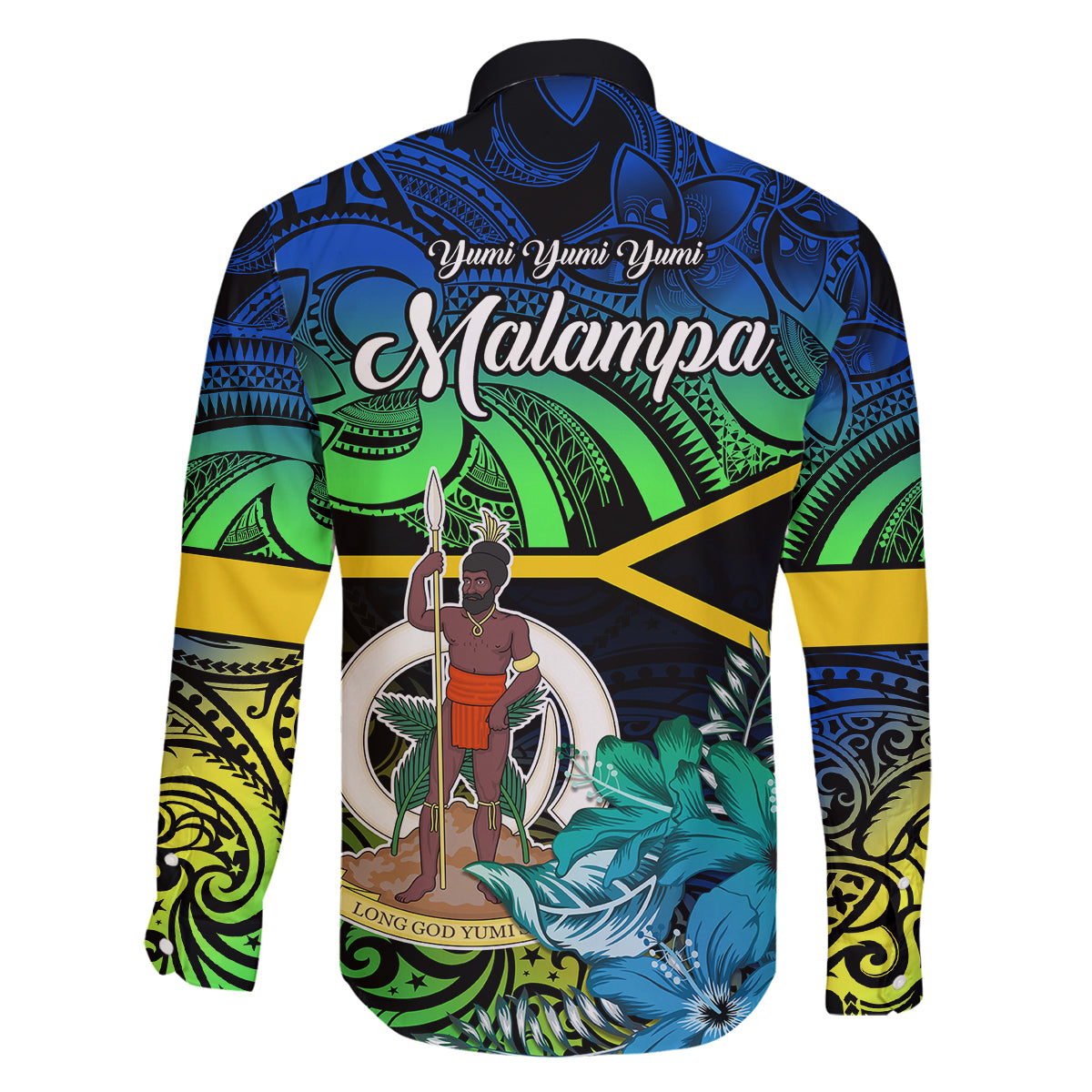 Malampa Day Family Matching Off Shoulder Long Sleeve Dress and Hawaiian Shirt Vanuatu Flowers with Malampa Emblem Tribal Pattern LT9 - Polynesian Pride