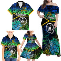 Malampa Day Family Matching Off Shoulder Maxi Dress and Hawaiian Shirt Vanuatu Flowers with Malampa Emblem Tribal Pattern LT9 - Polynesian Pride